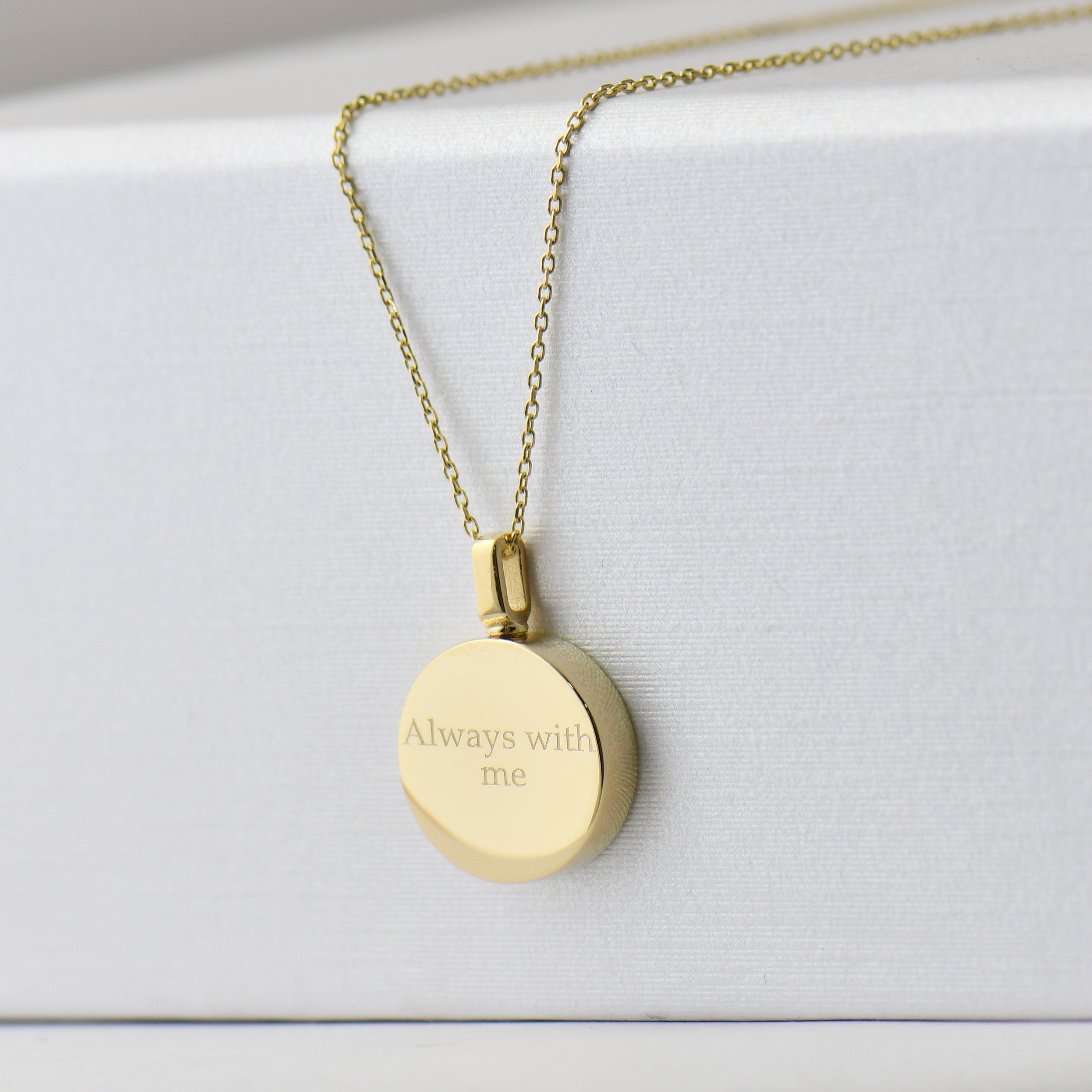 Solid Gold Cremation Urn Disc Pendant | Glur Co.