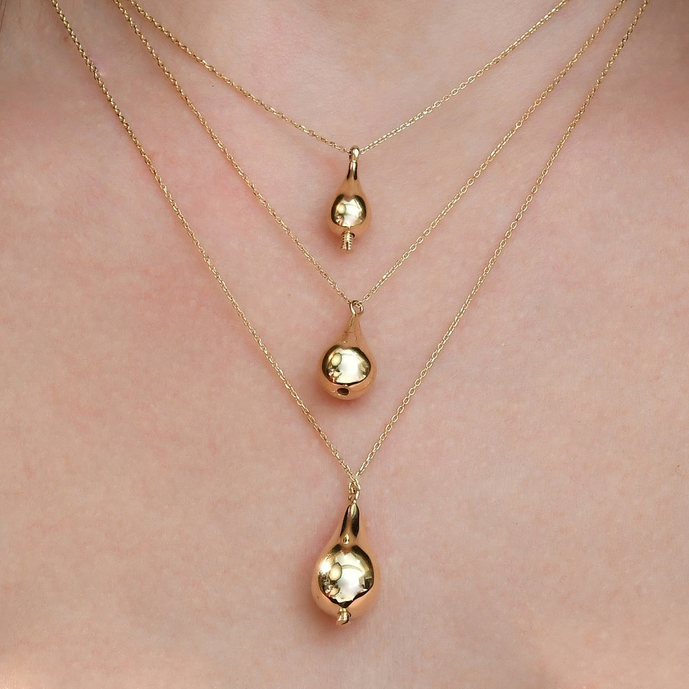 Solid Gold Cremation Urn Puffy Tear Drop Necklace | Glur Co.