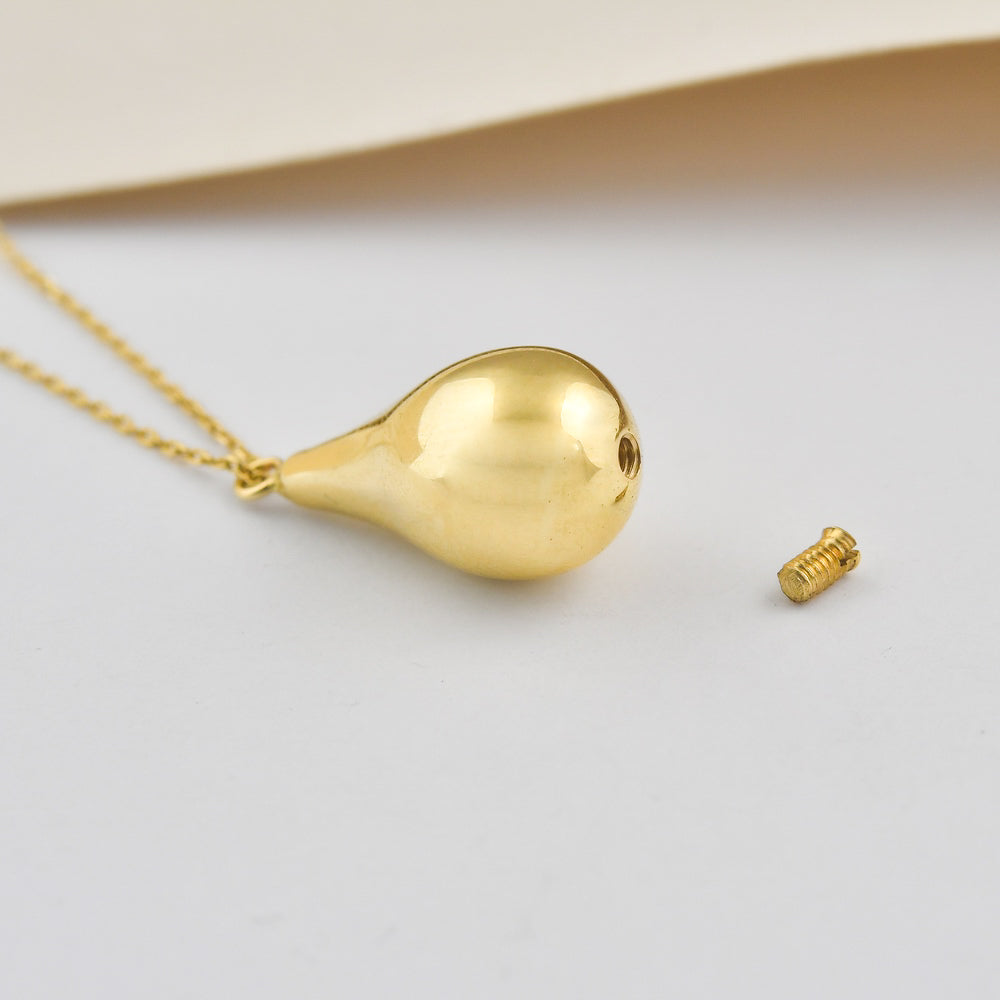 Solid Gold Cremation Urn Puffy Tear Drop Pendant | Glur Co.