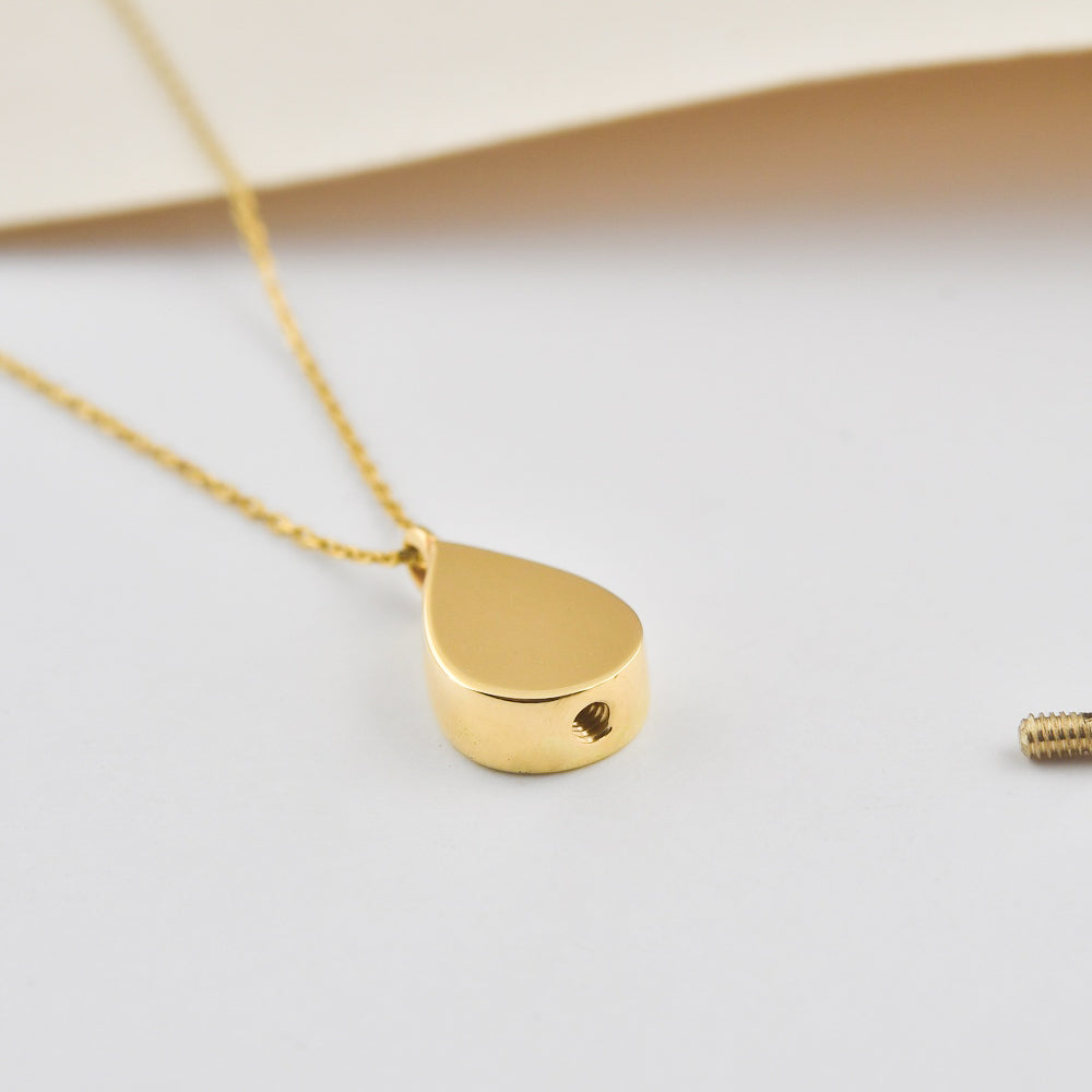 Solid Gold Cremation Urn Tear Drop Pendant | Glur Co.