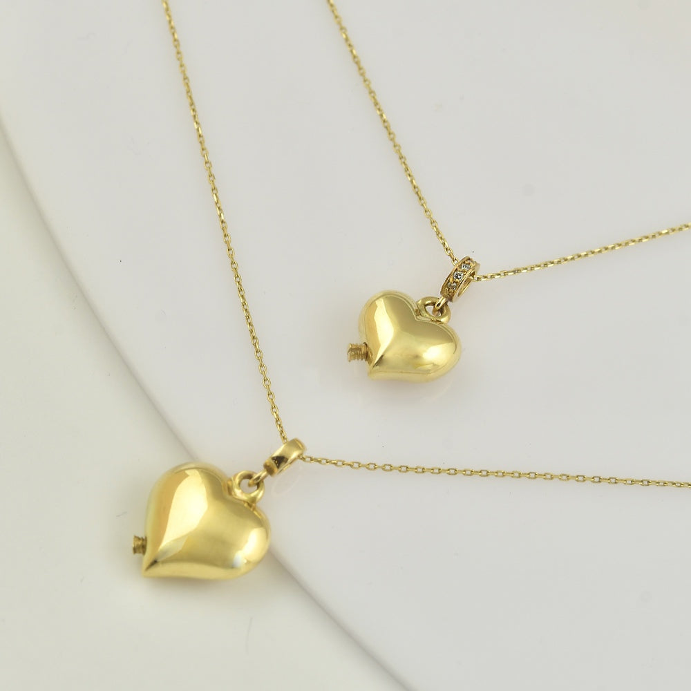 Solid Gold Cremation Urn Diamond Puffy Heart Necklace | Glur Co.