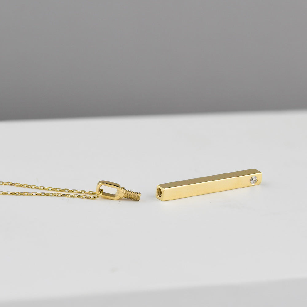 Solid Gold Cremation Urn Diamond Bar Pendant | Glur Co.