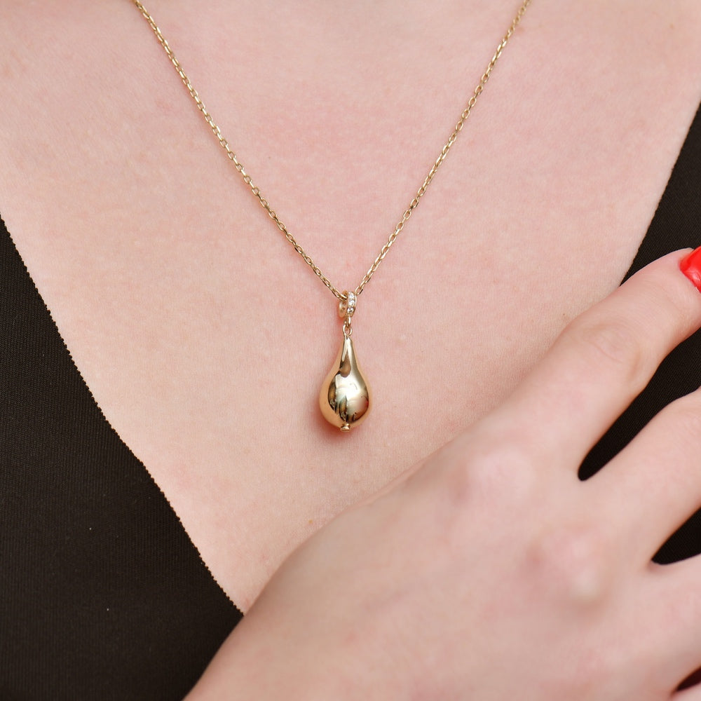 Solid Gold Cremation Urn Diamond Tear Drop Necklace | Glur Co.