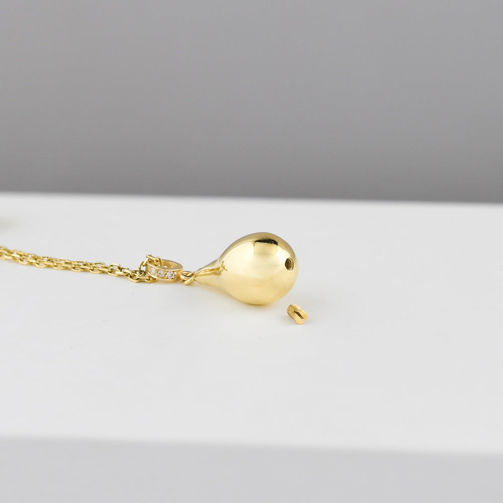 Solid Gold Cremation Urn Diamond Tear Drop Necklace | Glur Co.