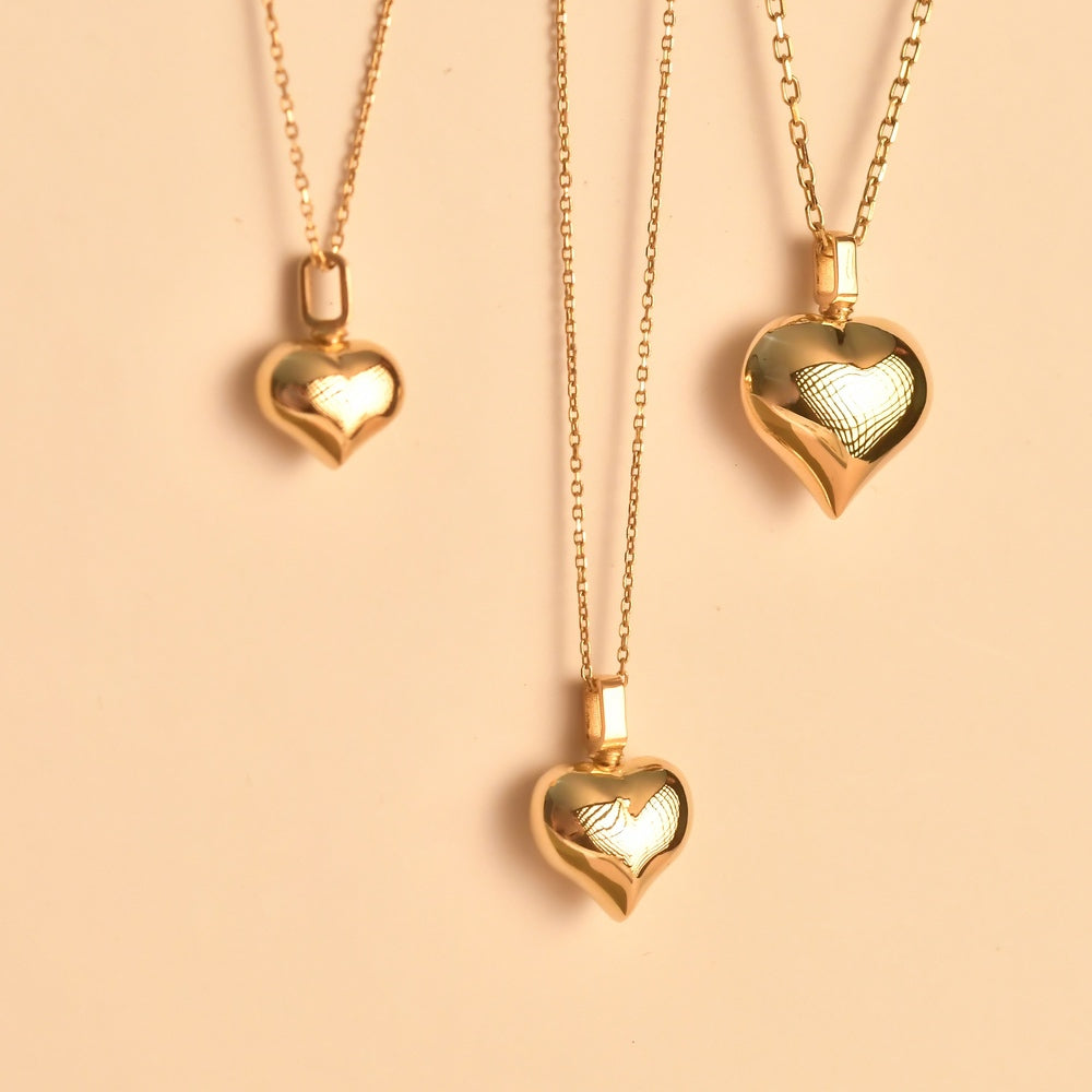 Solid Gold Cremation Urn Puffy Heart Pendant | Glur Co.