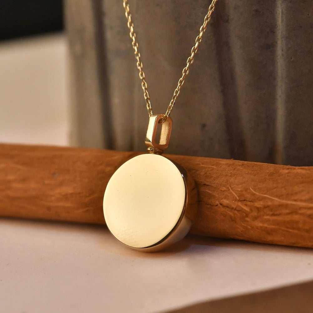 Solid Gold Cremation Urn Disc Pendant | Glur Co.