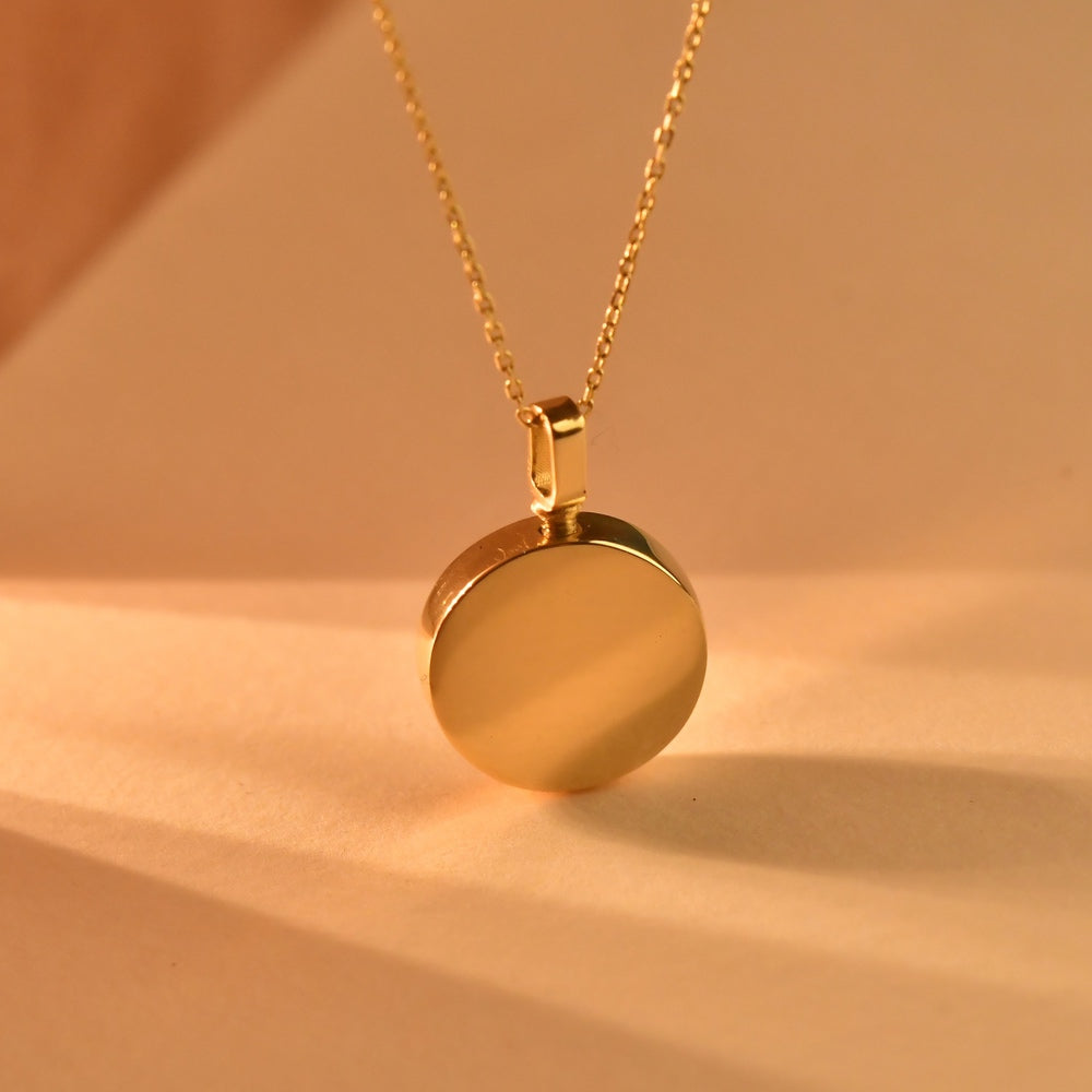 Solid Gold Cremation Urn Disc Pendant | Glur Co.