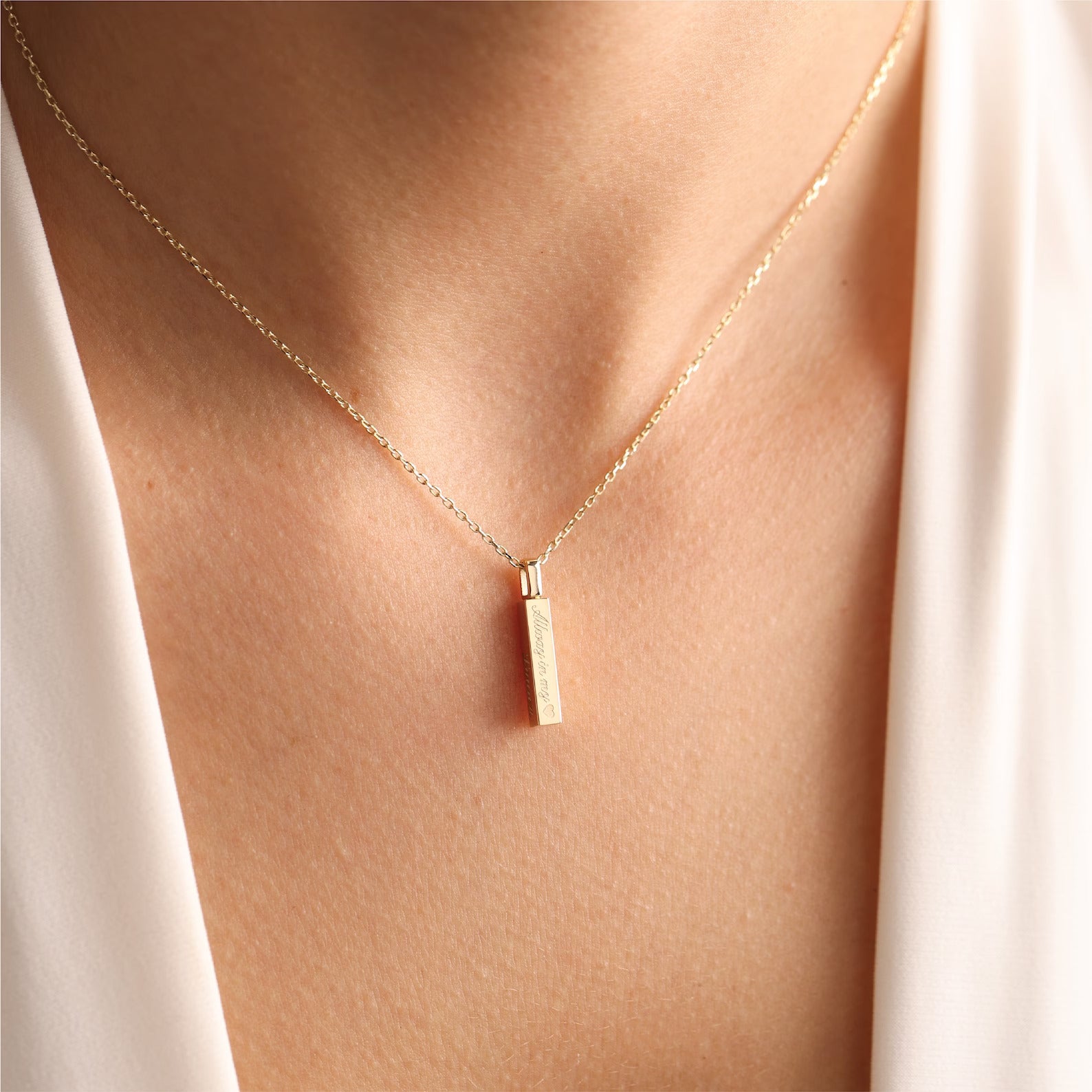 Solid Gold Cremation Urn Vertical Bar Necklace | Glur Co.